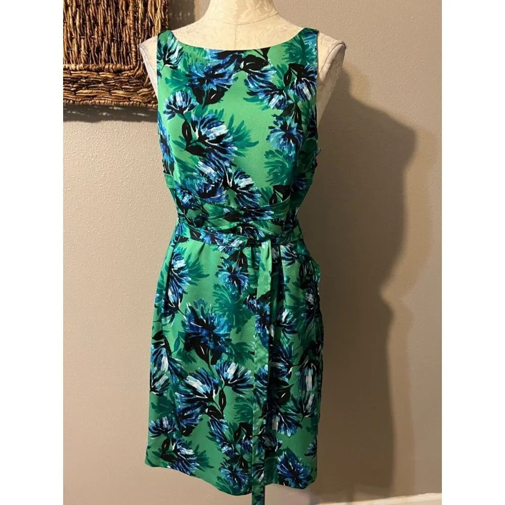 Banana Republic Green Blue Summer Dress 10 Washable